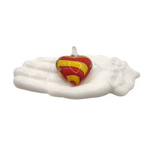 Handcrafted Red & Yellow Swirl Lampwork Glass Heart Pendant-Display not included